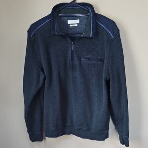 Bugatti Dark Blue & Green Cotton Quarter Zip-Up Sweater